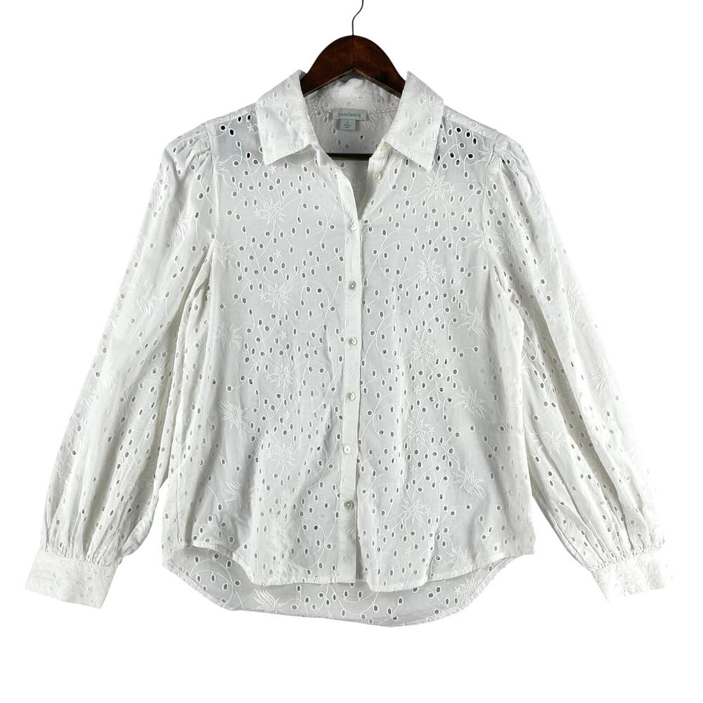 Sundance WMNS Celestine Eyelet/Embroidered Blouse SZ S White Cotton Button Front